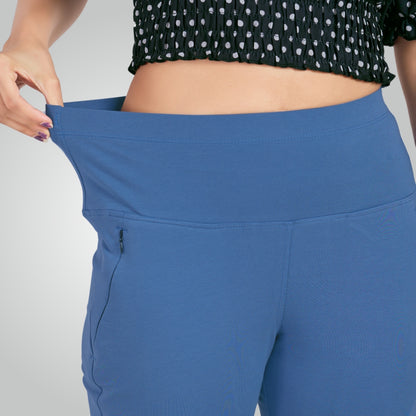 Denim Blue High Waist All Day Cotton Lycra Pant