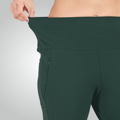 Bottle Green High Waist All Day Cotton Lycra Capris