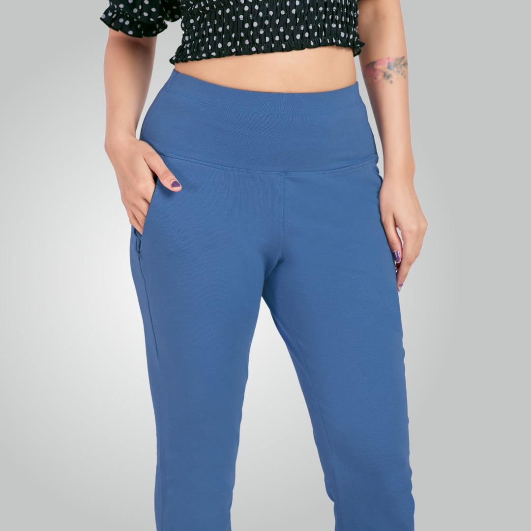 Denim Blue High Waist All Day Cotton Lycra Pant