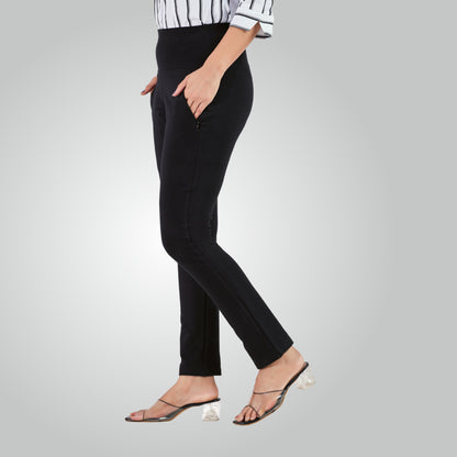 Black High Waist All Day Cotton Lycra Pant