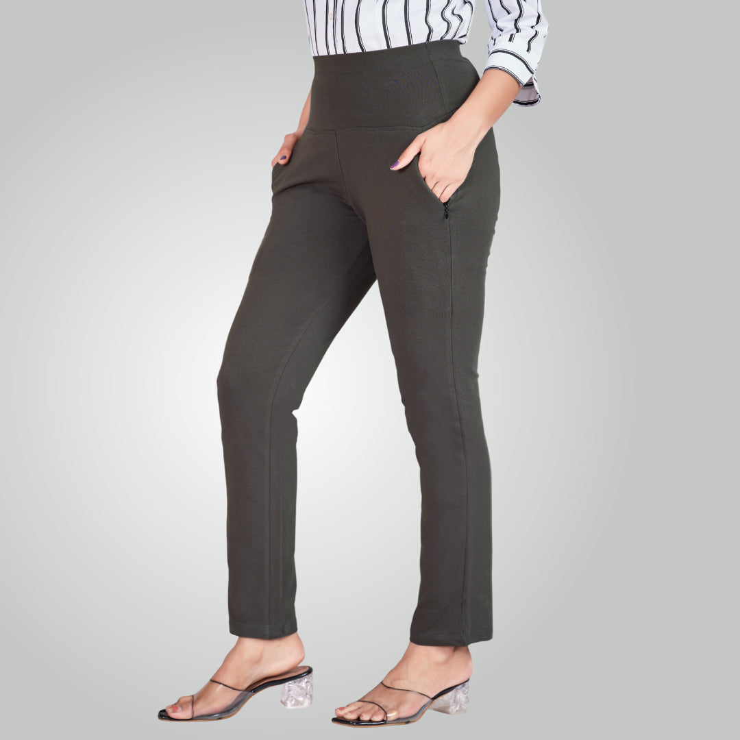 Dark Grey High Waist All Day Cotton Lycra Pant