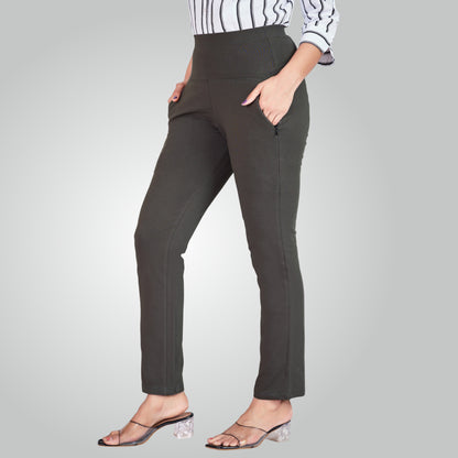 Dark Grey High Waist All Day Cotton Lycra Pant
