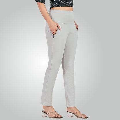 Ice Grey High Waist All Day Cotton Lycra Pant