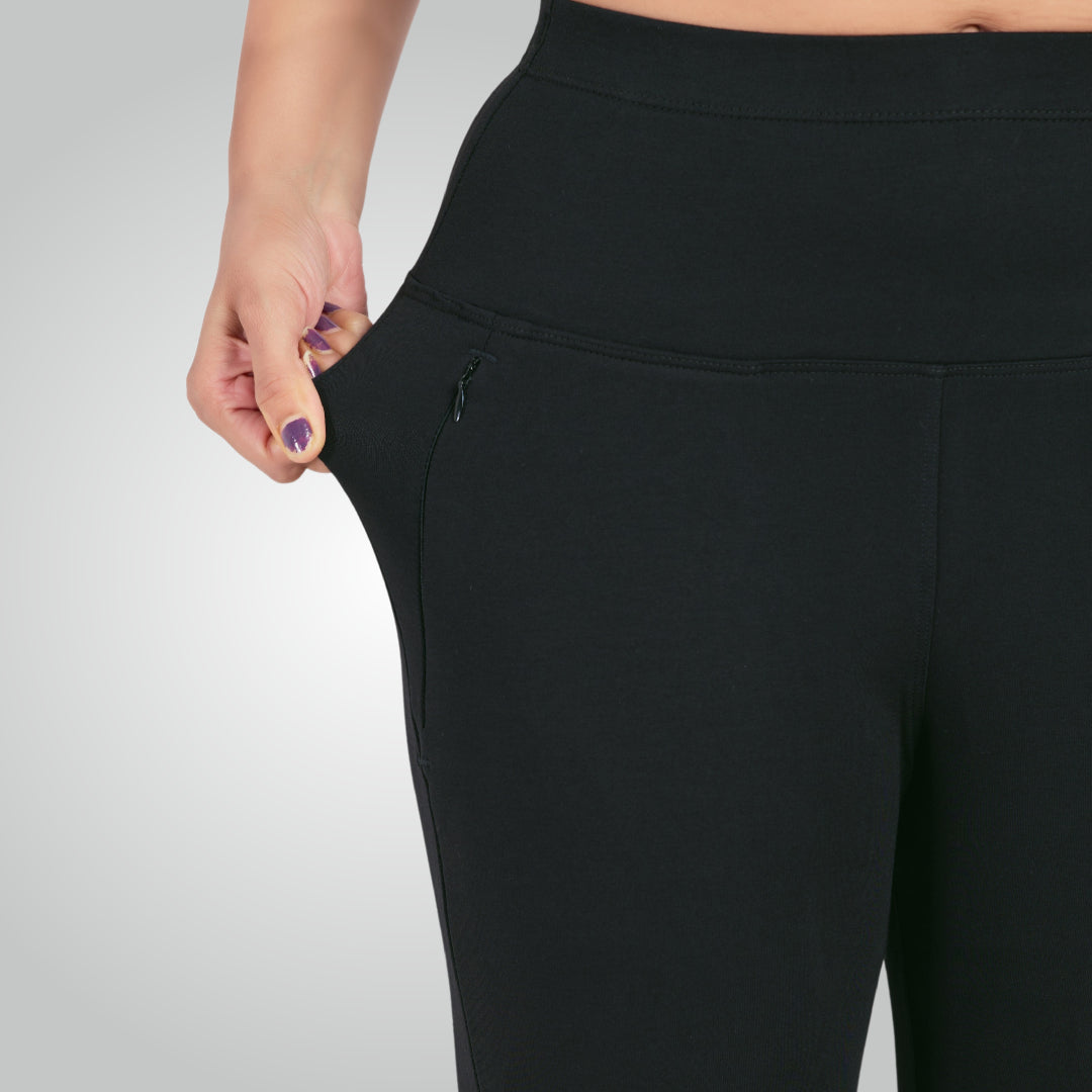 Black High Waist All Day Cotton Lycra Capris