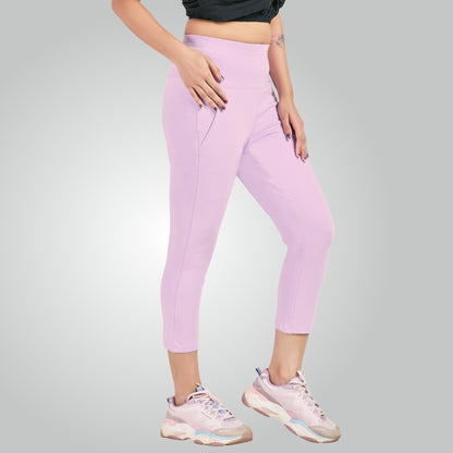 Lavender High Waist All Day Cotton Lycra Capris
