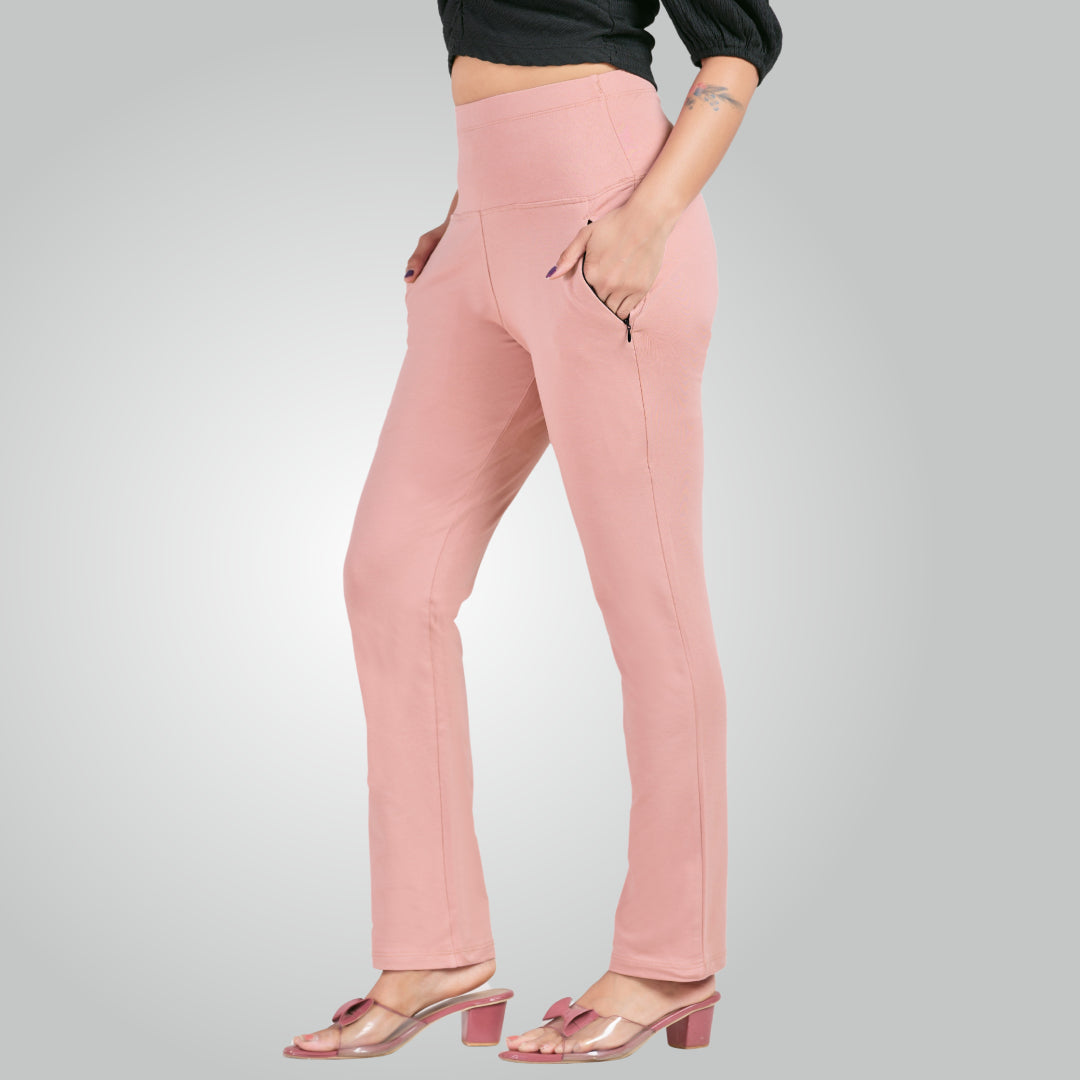 Flamingo Pink High Waist All Day Cotton Lycra Pant