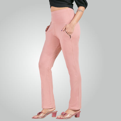 Flamingo Pink High Waist All Day Cotton Lycra Pant