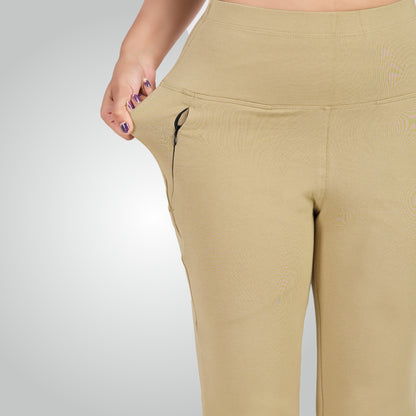 Beige High Waist All Day Cotton Lycra Pant