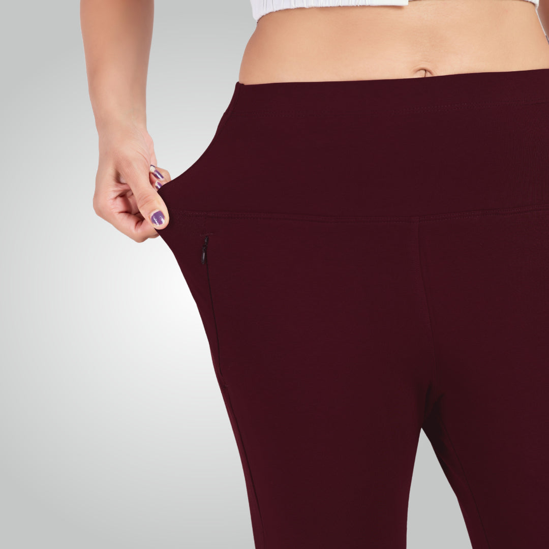 Wine High Waist All Day Cotton Lycra Capris