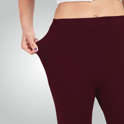 Wine High Waist All Day Cotton Lycra Capris