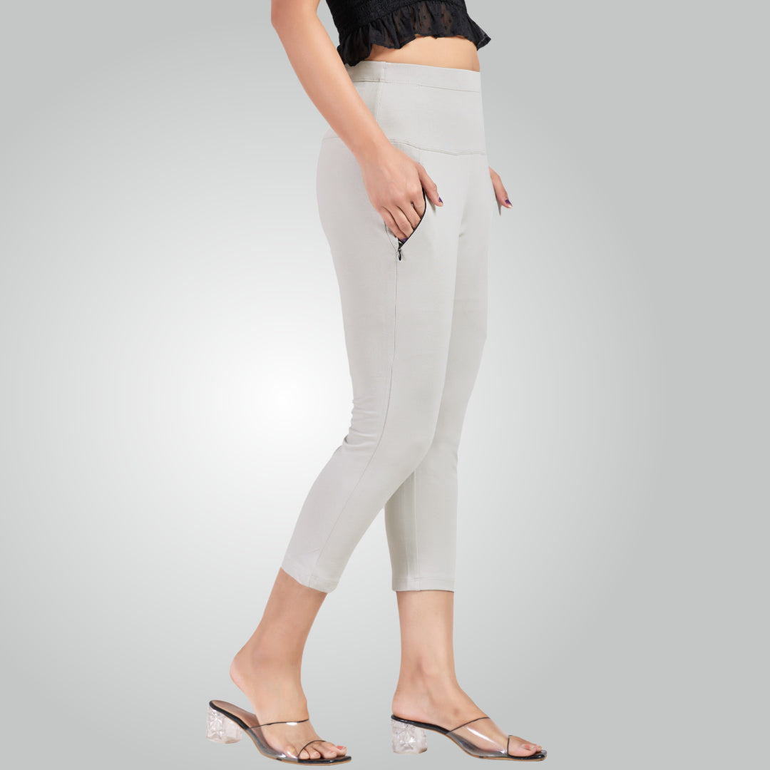 Ice Grey High Waist All Day Cotton Lycra Capris