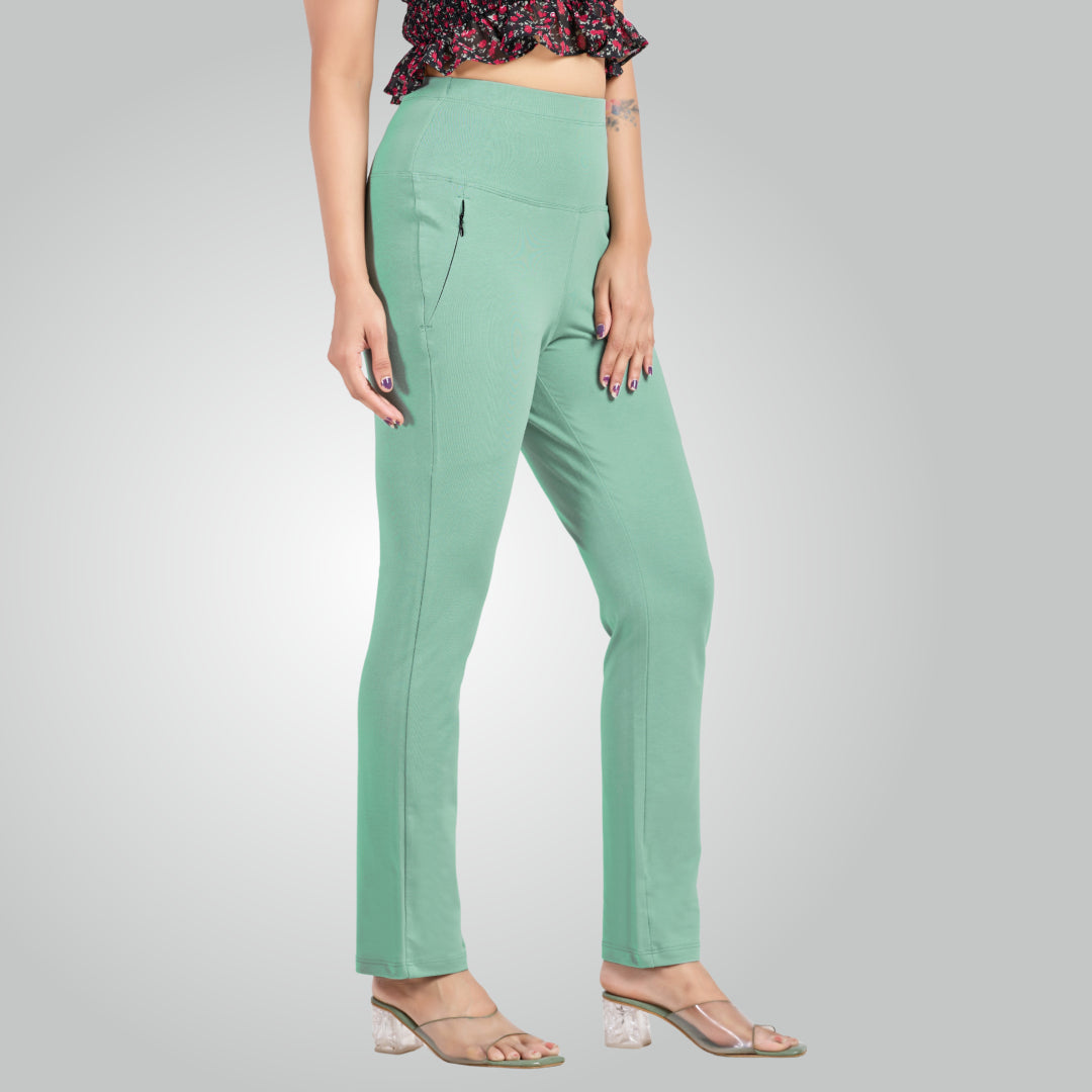 Mint Green High Waist All Day Cotton Lycra Pant