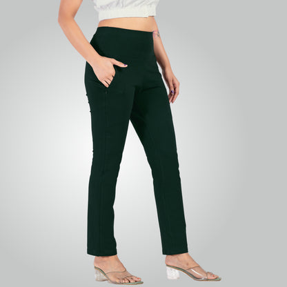 Bottle Green High Waist All Day Cotton Lycra Pant