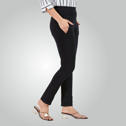 Black High Waist All Day Cotton Lycra Pant