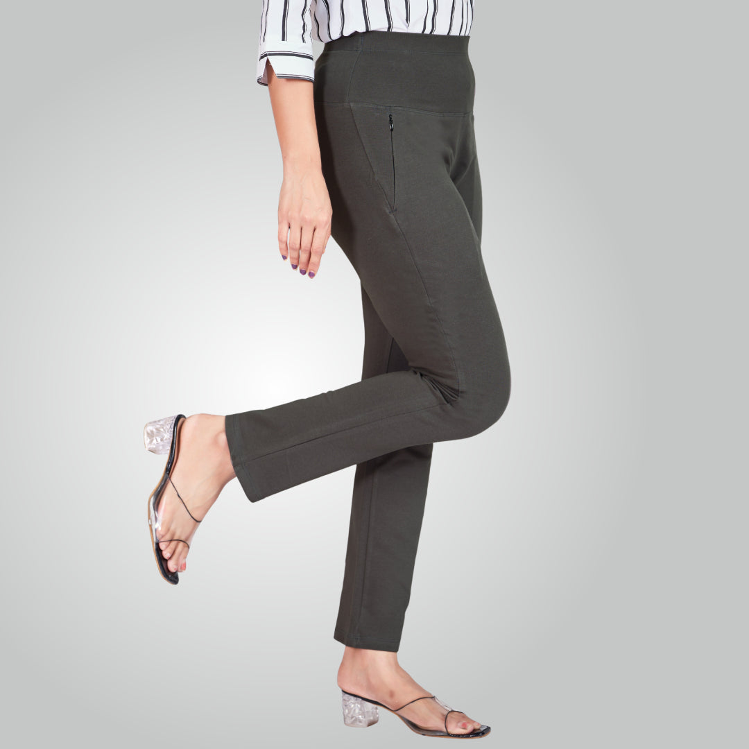 Dark Grey High Waist All Day Cotton Lycra Pant