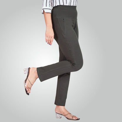 Dark Grey High Waist All Day Cotton Lycra Pant