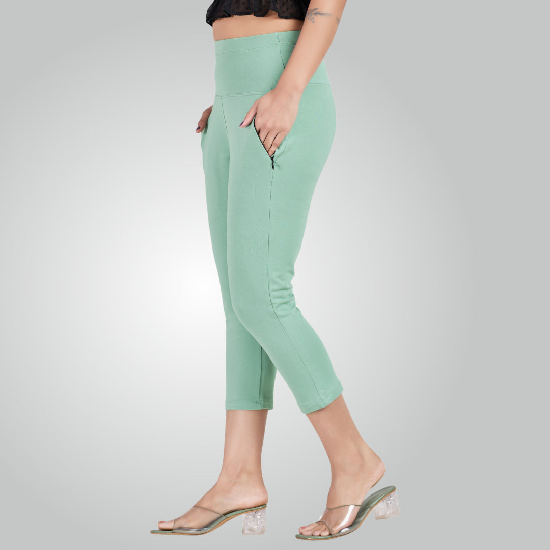 Mint Green High Waist All Day Cotton Lycra Capris