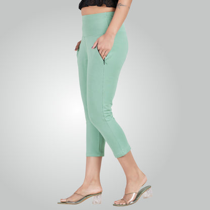 Mint Green High Waist All Day Cotton Lycra Capris
