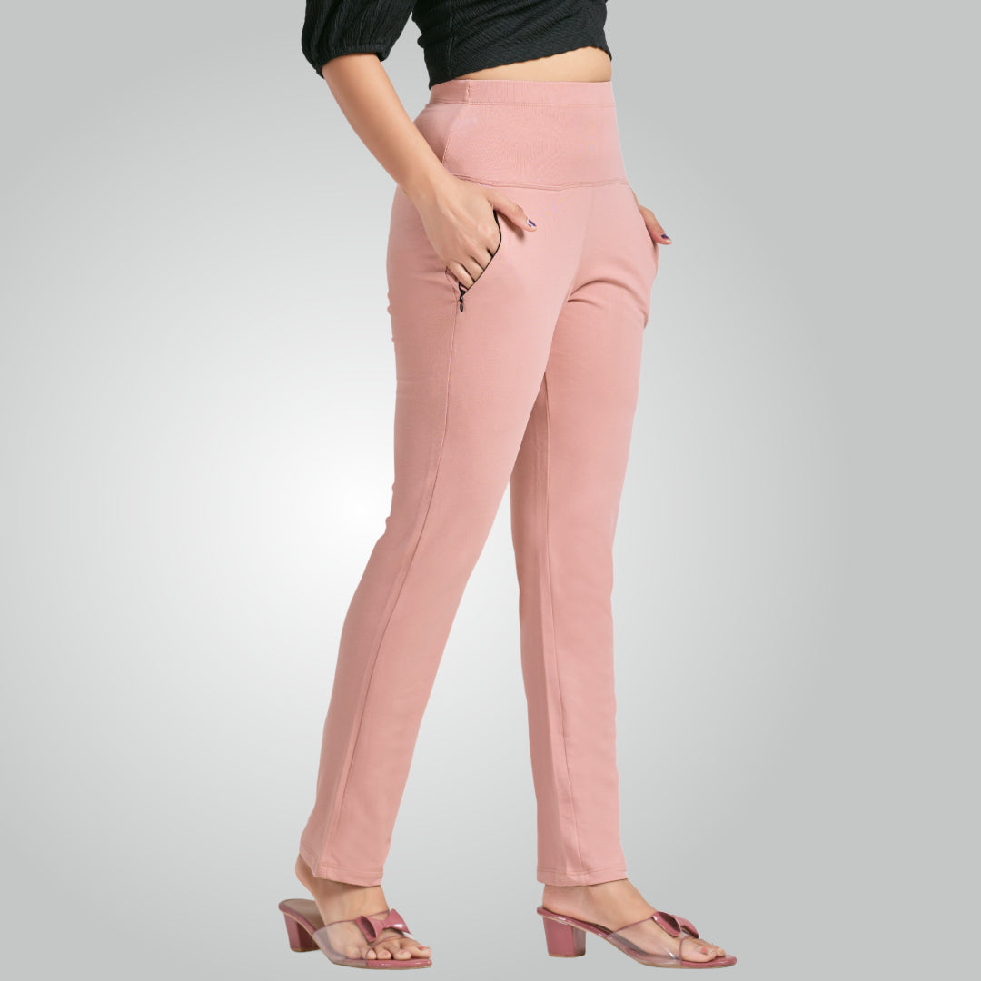 Flamingo Pink High Waist All Day Cotton Lycra Pant