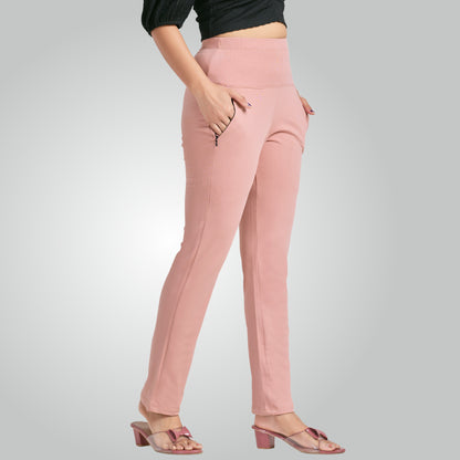 Flamingo Pink High Waist All Day Cotton Lycra Pant