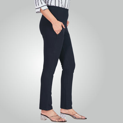 Navy Blue High Waist All Day Cotton Lycra Pant