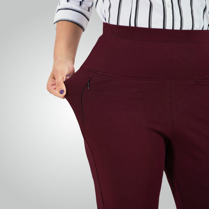 Wine High Waist All Day Cotton Lycra Pant