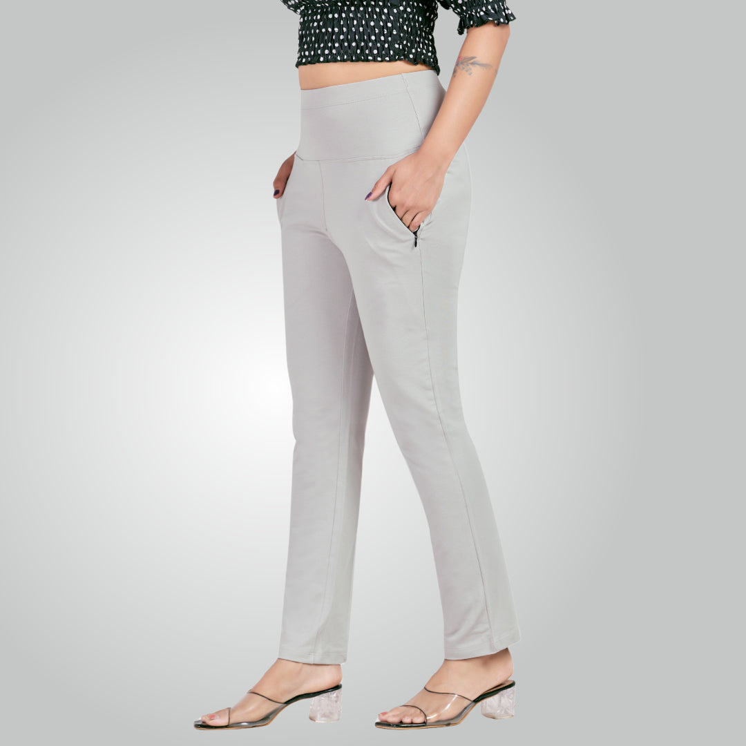 Ice Grey High Waist All Day Cotton Lycra Pant