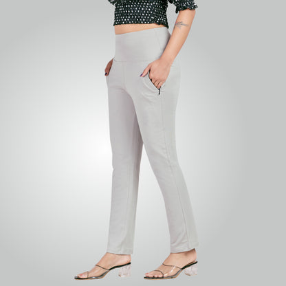 Ice Grey High Waist All Day Cotton Lycra Pant