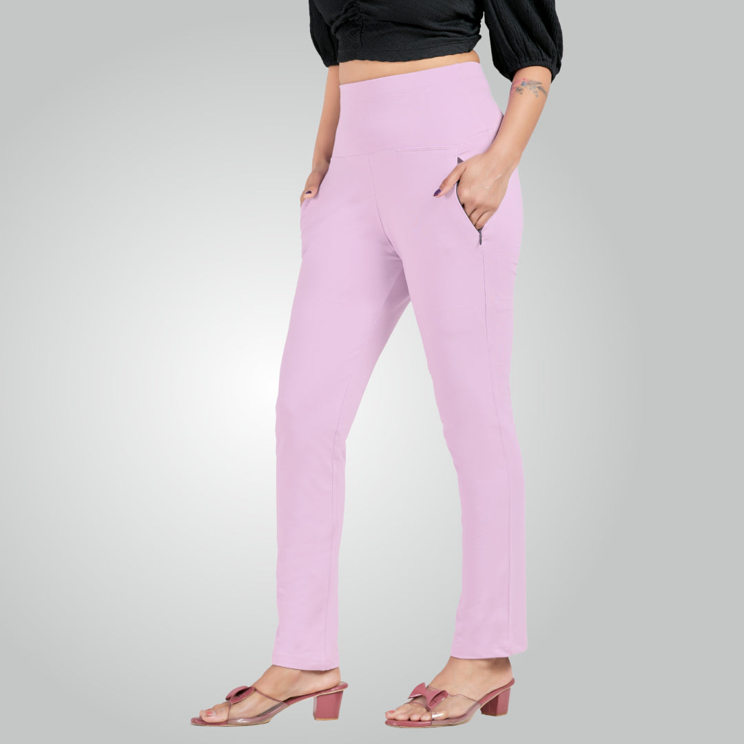 Lavender High Waist All Day Cotton Lycra Pant