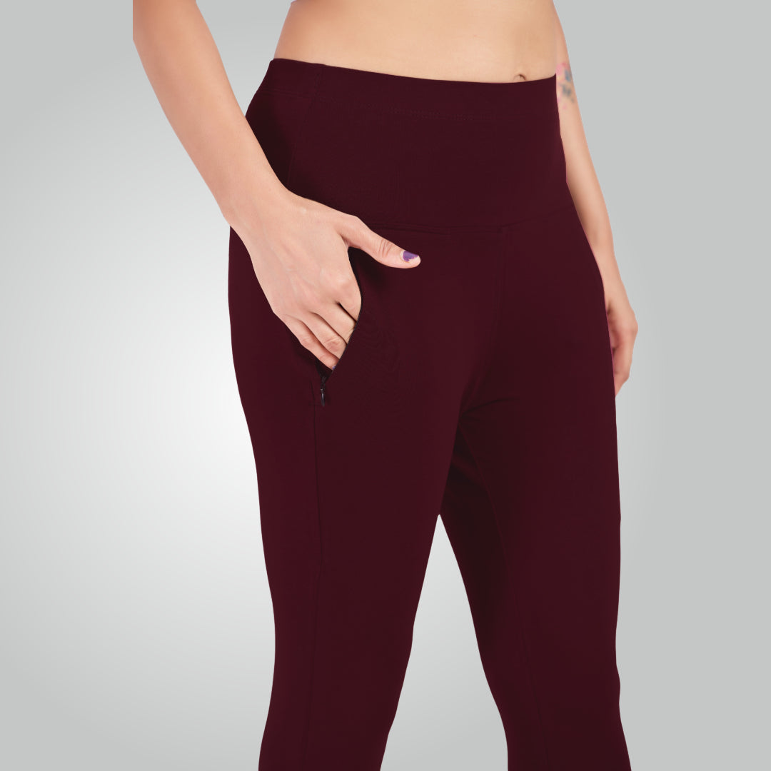 Wine High Waist All Day Cotton Lycra Capris
