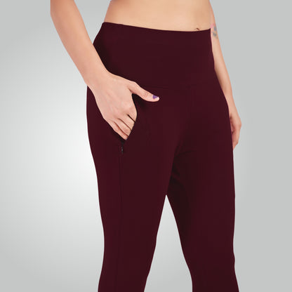 Wine High Waist All Day Cotton Lycra Capris