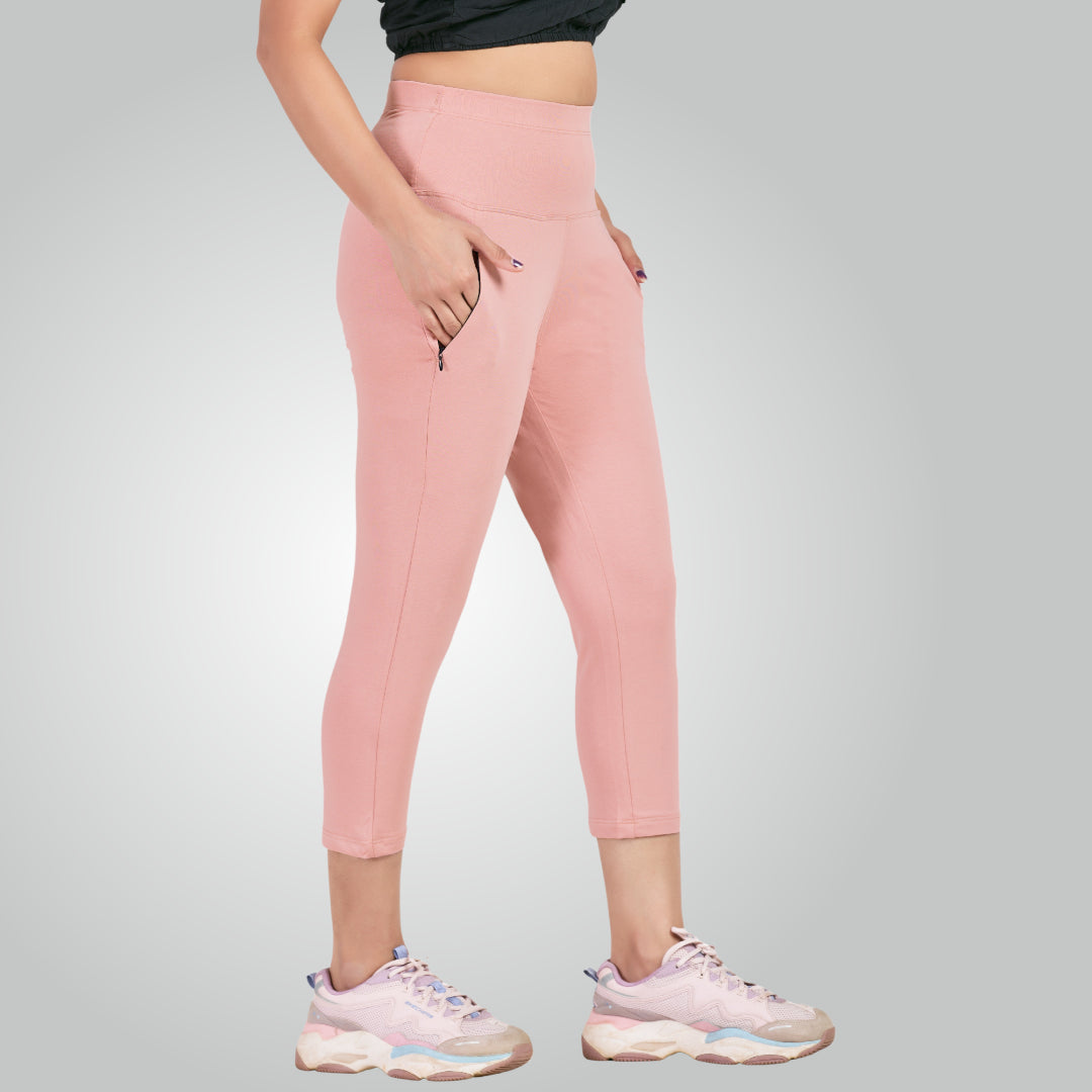 Flamingo Pink High Waist All Day Cotton Lycra Capris