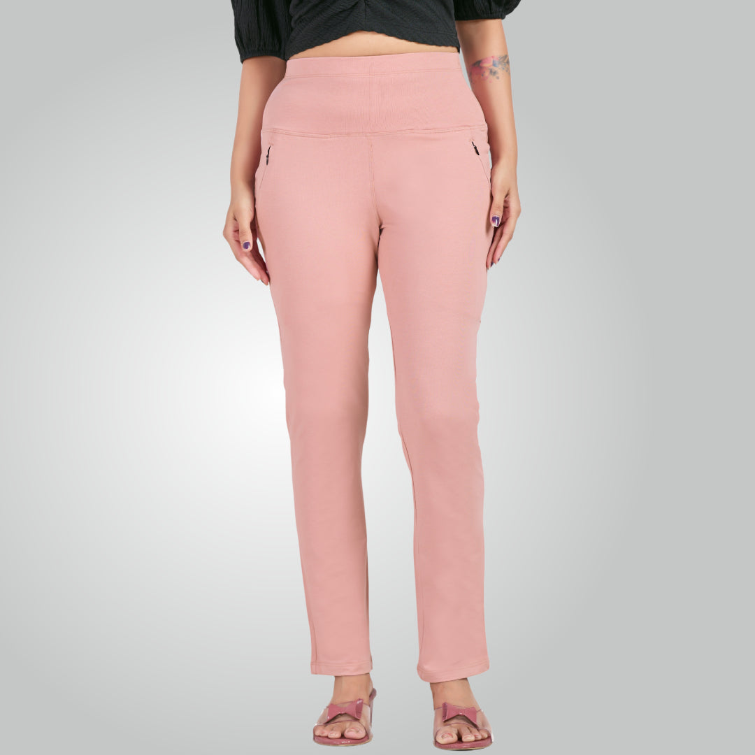 Flamingo Pink High Waist All Day Cotton Lycra Pant