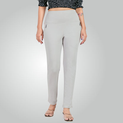 Ice Grey High Waist All Day Cotton Lycra Pant