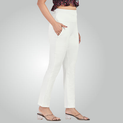 White High Waist All Day Cotton Lycra Pant