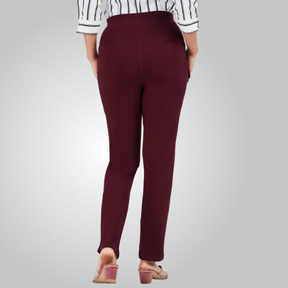 Wine High Waist All Day Cotton Lycra Pant