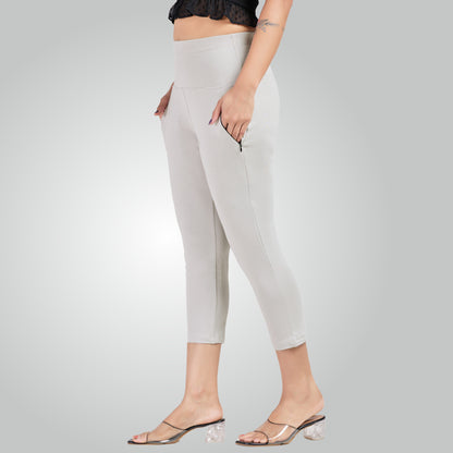 Ice Grey High Waist All Day Cotton Lycra Capris