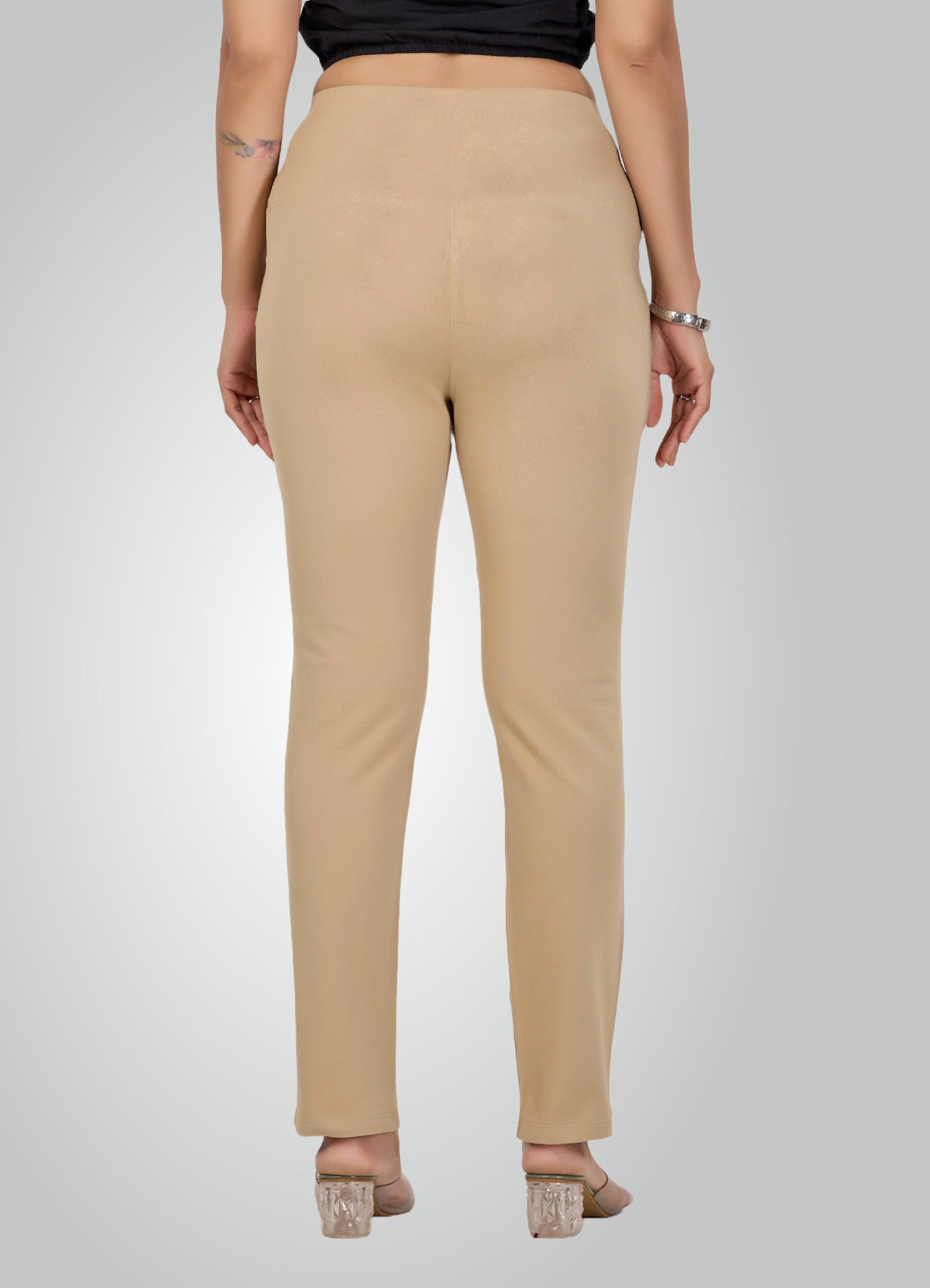 BEIGE 4-WAY STRETCH COTTON HIGH WAIST PANT