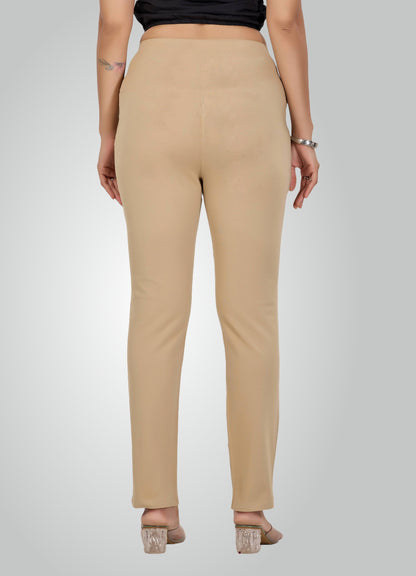 BEIGE 4-WAY STRETCH COTTON HIGH WAIST PANT
