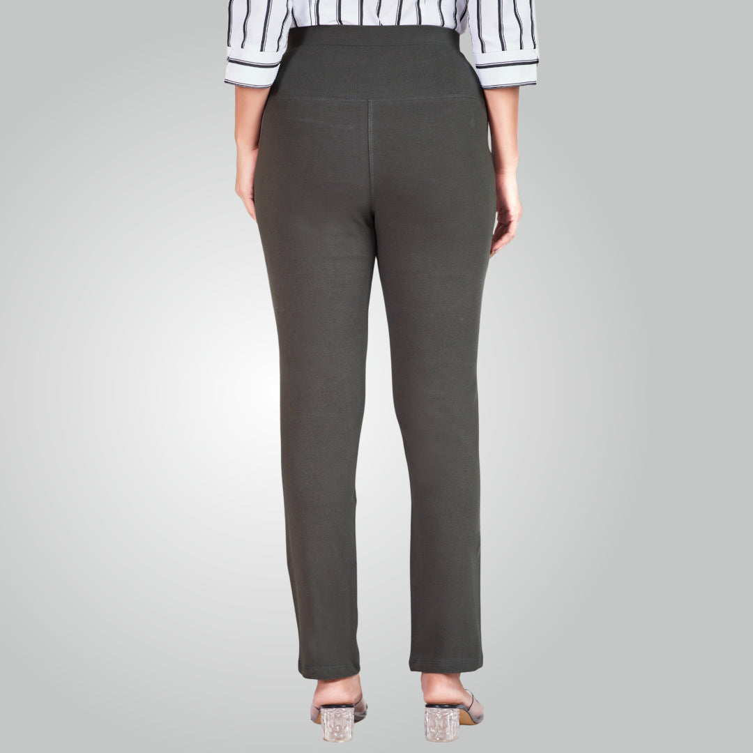 Dark Grey High Waist All Day Cotton Lycra Pant