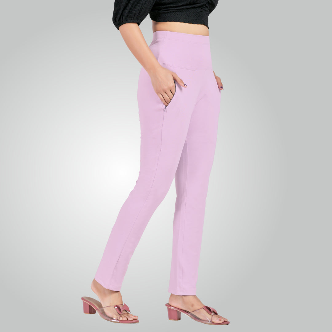 Lavender High Waist All Day Cotton Lycra Pant