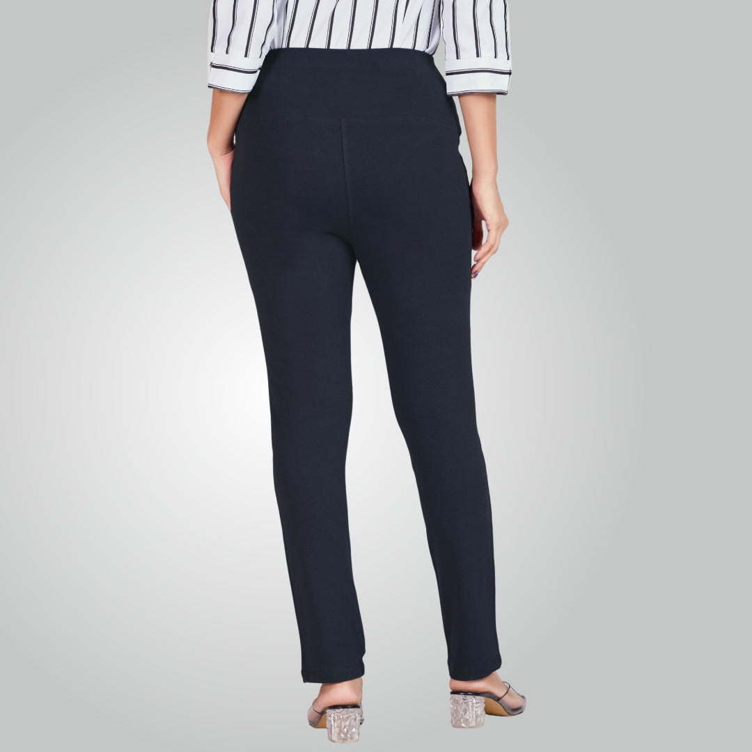 Navy Blue High Waist All Day Cotton Lycra Pant