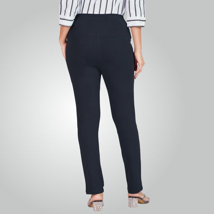 Navy Blue High Waist All Day Cotton Lycra Pant