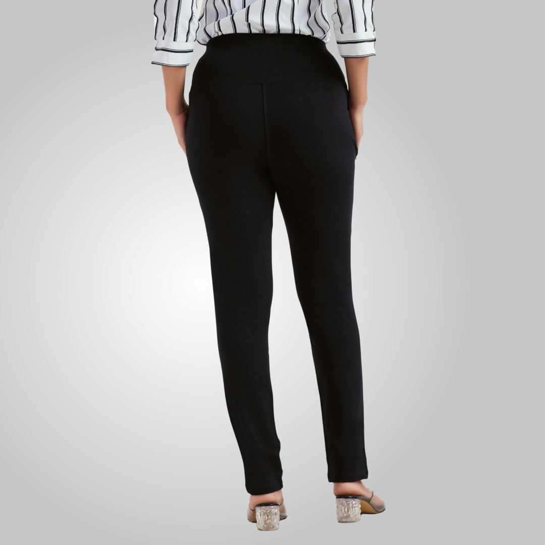 Black High Waist All Day Cotton Lycra Pant