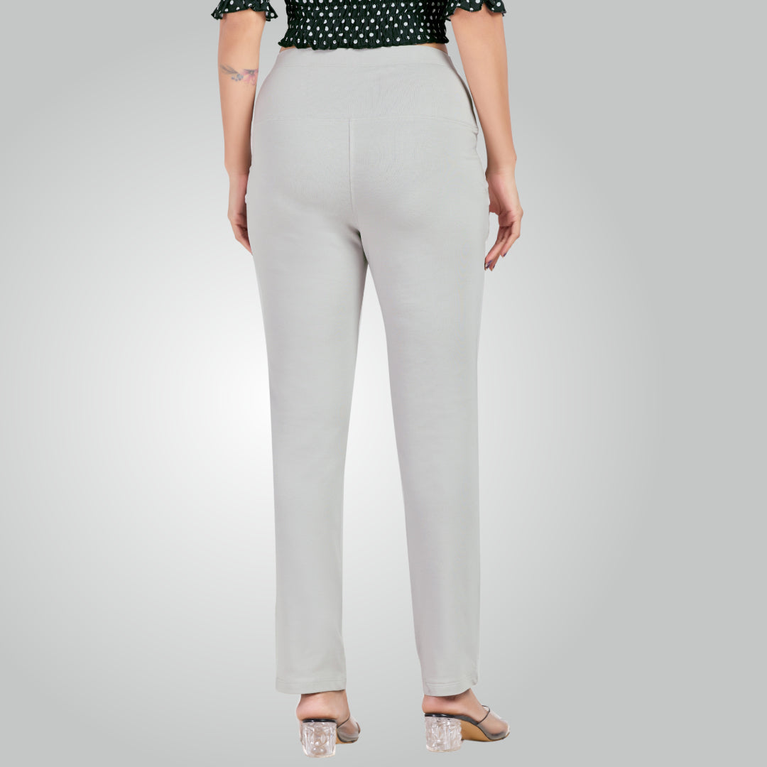 Ice Grey High Waist All Day Cotton Lycra Pant