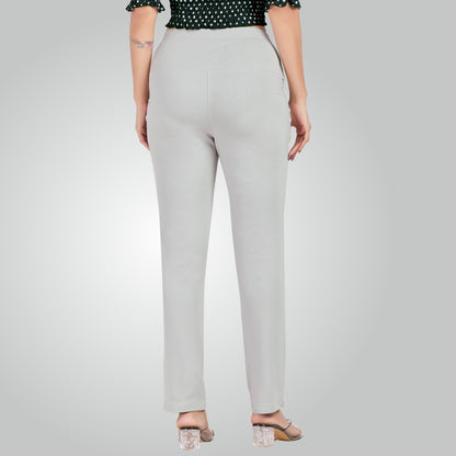 Ice Grey High Waist All Day Cotton Lycra Pant