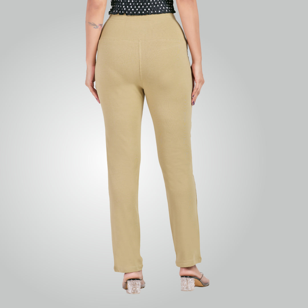 Beige High Waist All Day Cotton Lycra Pant