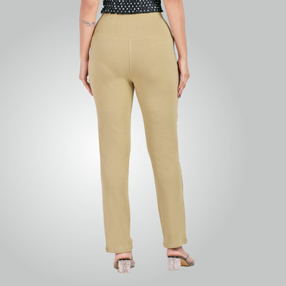 Beige High Waist All Day Cotton Lycra Pant