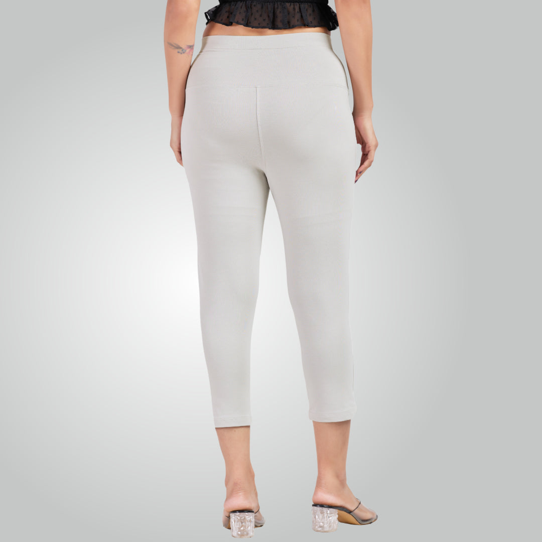 Ice Grey High Waist All Day Cotton Lycra Capris