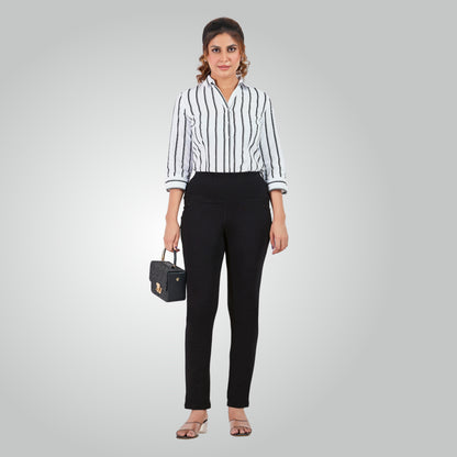 Black High Waist All Day Cotton Lycra Pant
